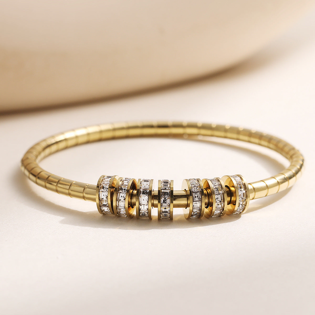 Fashion Minimalist 18K Gold Plated Stainless Steel Bracelet with Cubic Zirconia for Women
