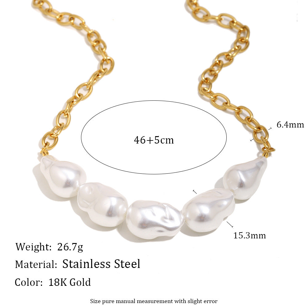 Collana da donna con ciondolo a perla barocca in acciaio inossidabile placcato oro 18 carati con catena a maglie, design geometrico minimalista e lussuoso