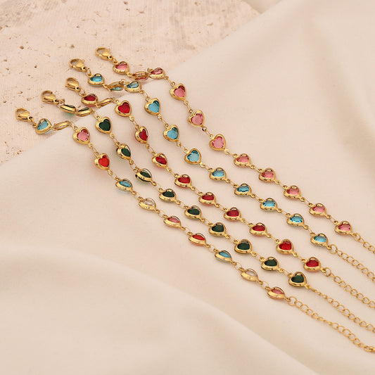 Pulsera de acero inoxidable con forma de corazón a la moda con acabado chapado para mujer