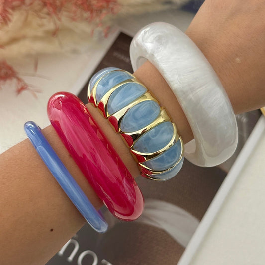 Pulsera de puño ancho con chapado acrílico de formas geométricas coloridas vintage para mujer