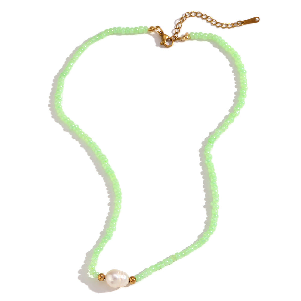 Fashionable Minimalist Geometric Stainless Steel Necklace with Cultured Freshwater Pearl Accents for Women