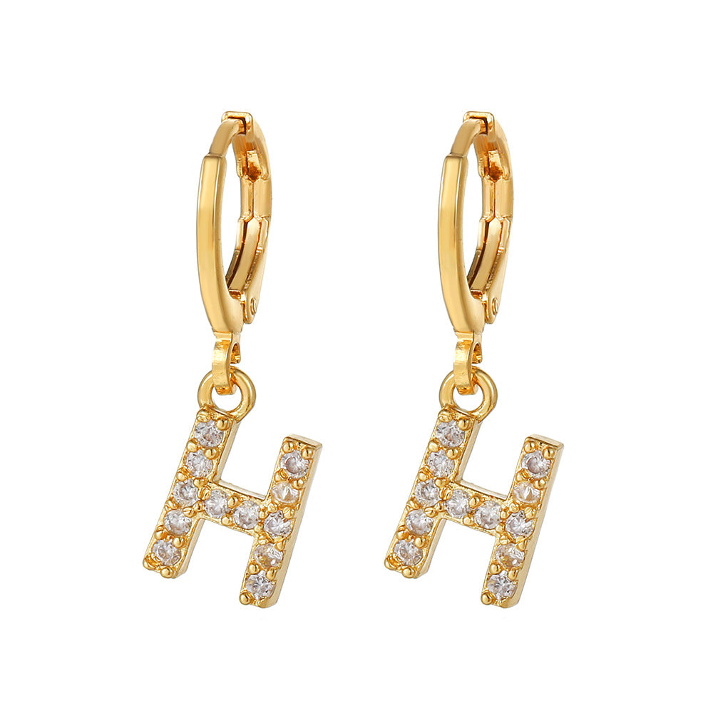 Minimalist Elegant Gold Plated Brass Micro-Inlaid Cubic Zirconia Letter Hoop Earrings for Women