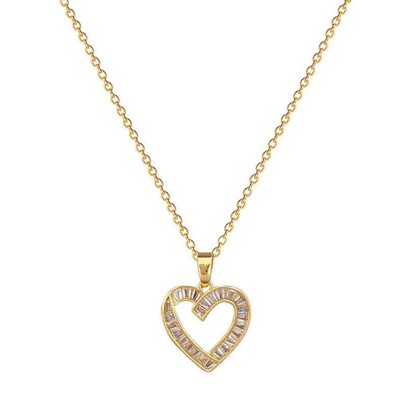 Set di collana e orecchini a cuore geometrici in acciaio al titanio di lusso con strass e zirconi da donna