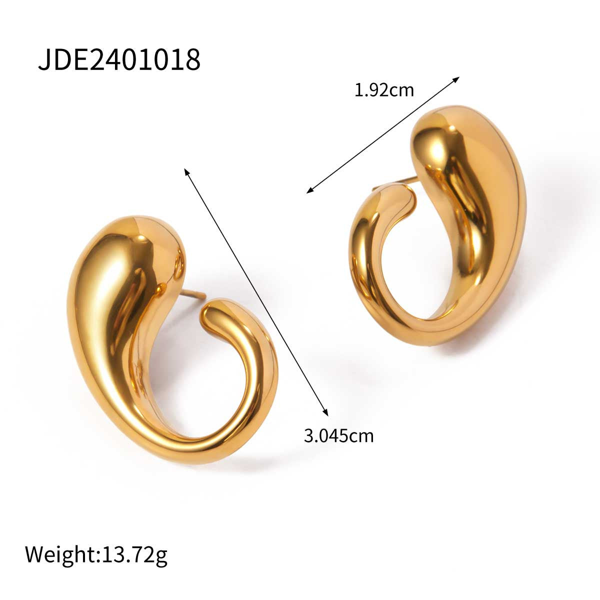 Fashionable 18K Gold Plated Geometric Water Drop Titanium Steel Earrings with Cubic Zirconia for Women