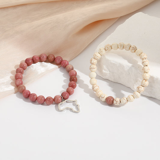 Bracciale Elasticizzato con Pendente Mappa Geometrica Africana, Perline in Pietra Naturale e Dettagli in Acciaio Inossidabile per Donna e Uomo