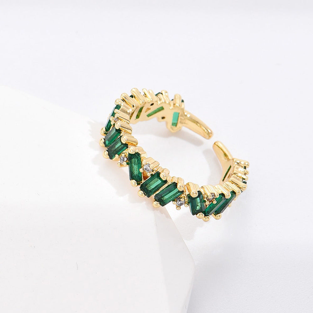 Anello regolabile da donna, elegante, geometrico, con base in rame placcata in oro 18K e zirconia micropavé