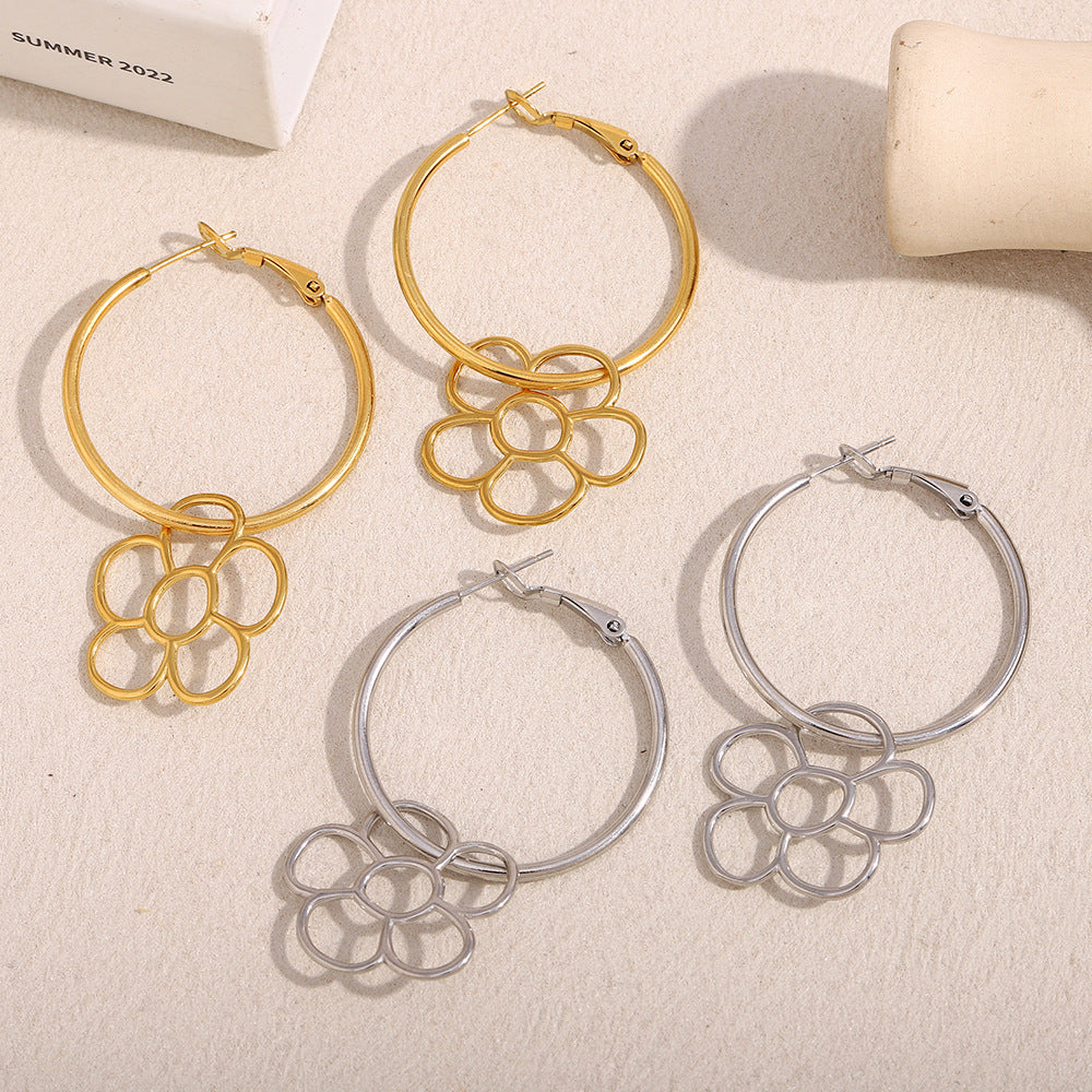 Eleganti Orecchini a Clip Floreali in Acciaio Inossidabile con Placcatura in Oro 18K da Donna