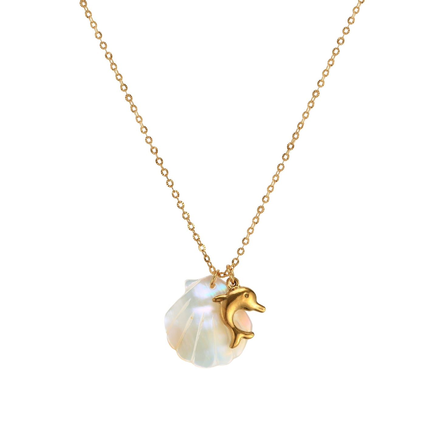 18K Gold Plated Stainless Steel Starfish Conch Shell Charm Bar Necklace Cable Chain Unisex Summer Beach Jewelry