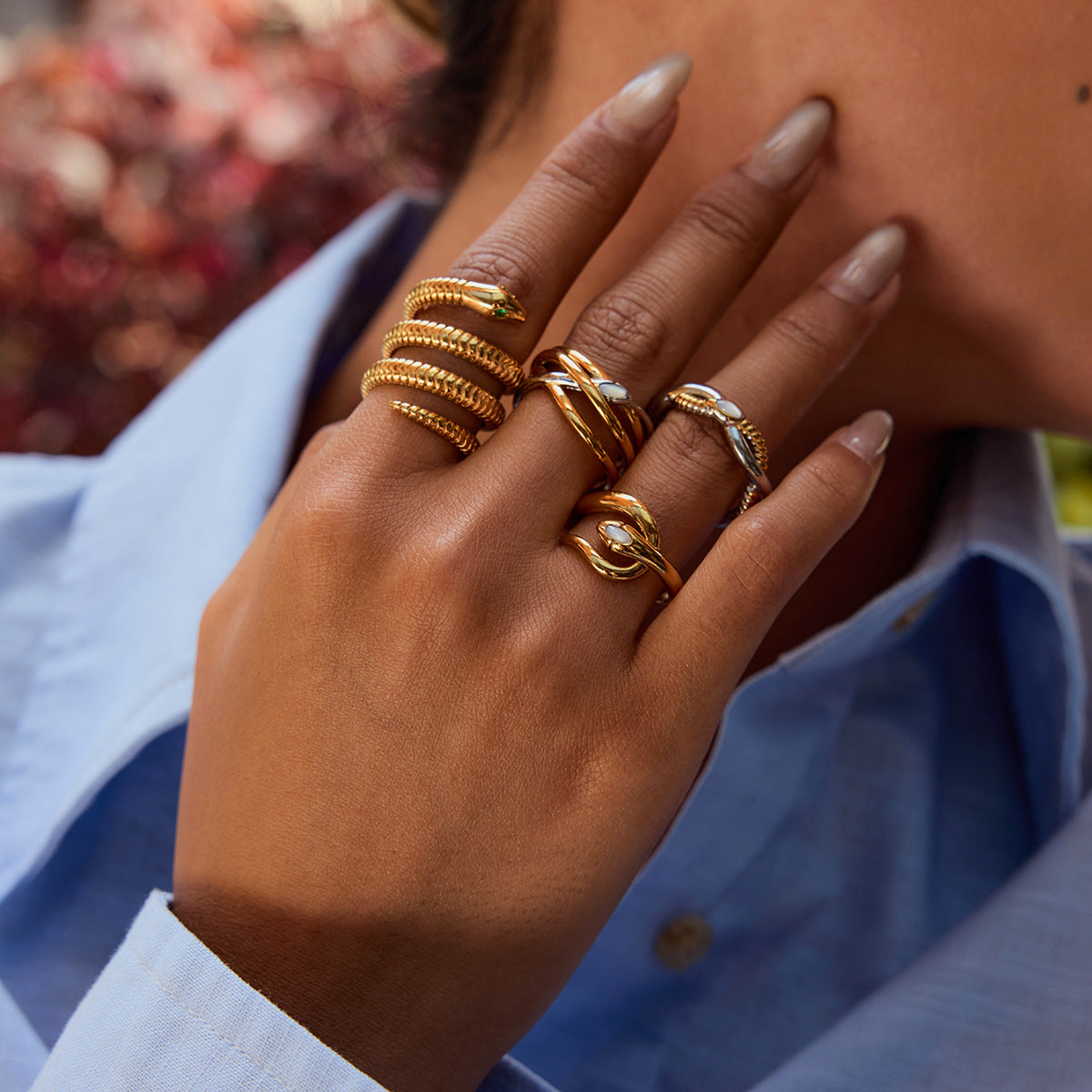 Anello da donna placcato in acciaio inossidabile con serpente geometrico alla moda