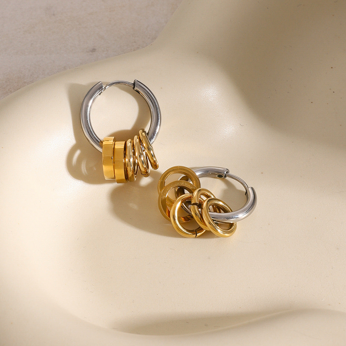 Two-Tone Round Geometric Plated Stainless Steel Earrings for Women
