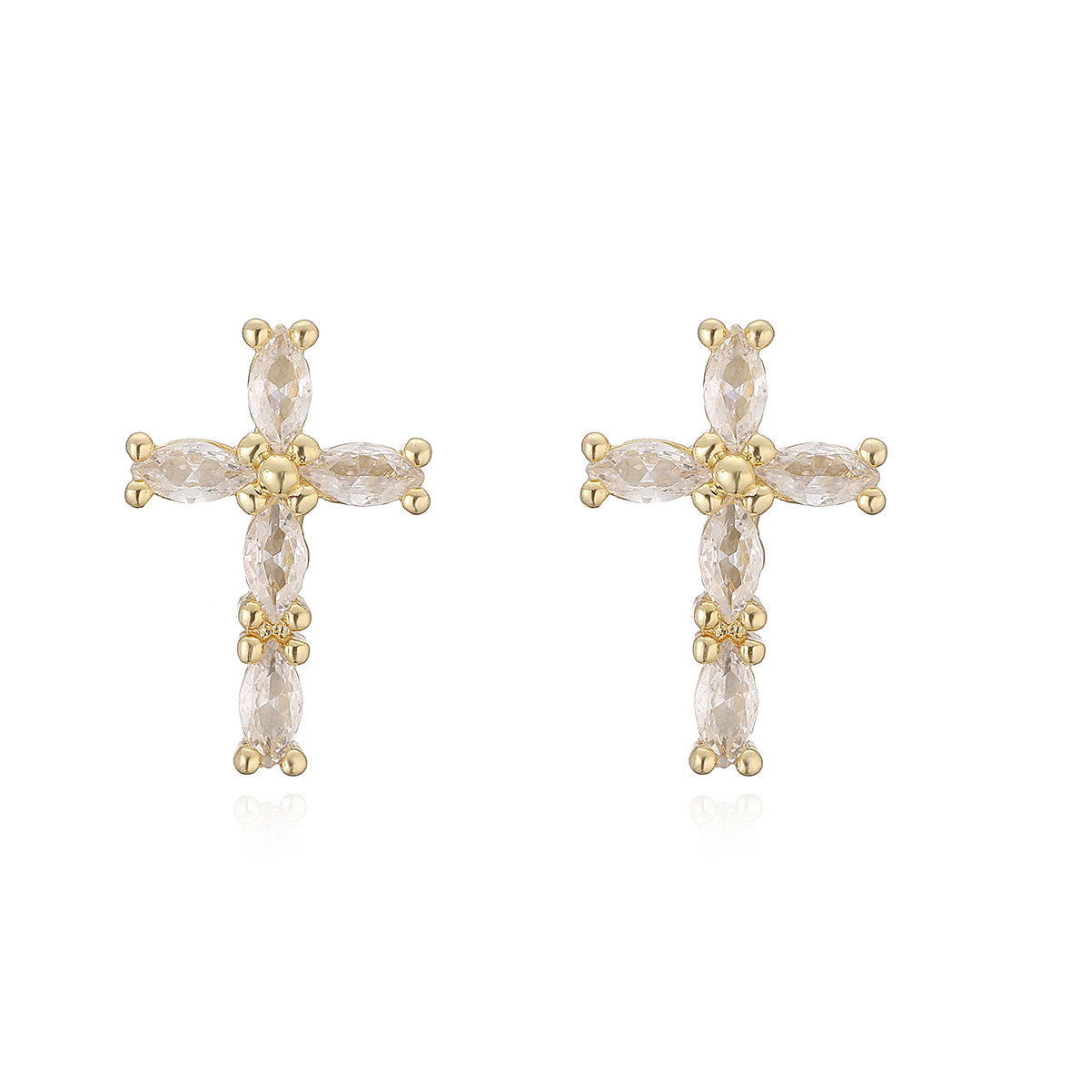 Fashion Geometric Cross Brass 18K Gold Plated Cubic Zirconia Pearl Stud Earrings for Women