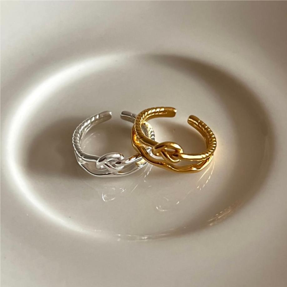Sweet 925 Sterling Silver Heart Geometric Striped Twisted Knot Ring for Women