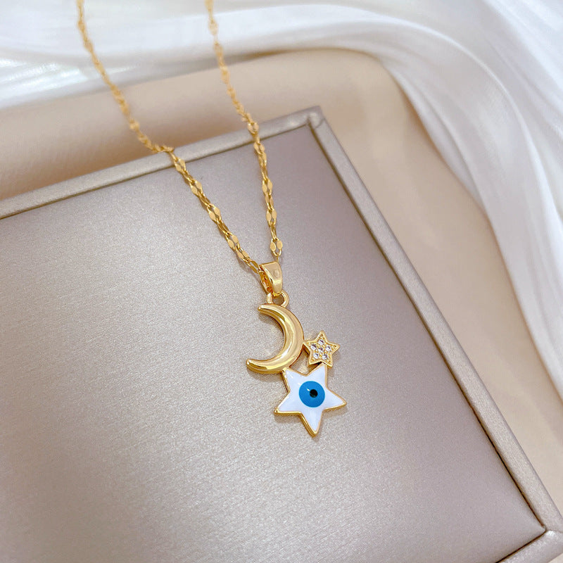 Luxury Star Moon Eye Titanium Steel Clavicle Necklace for Women