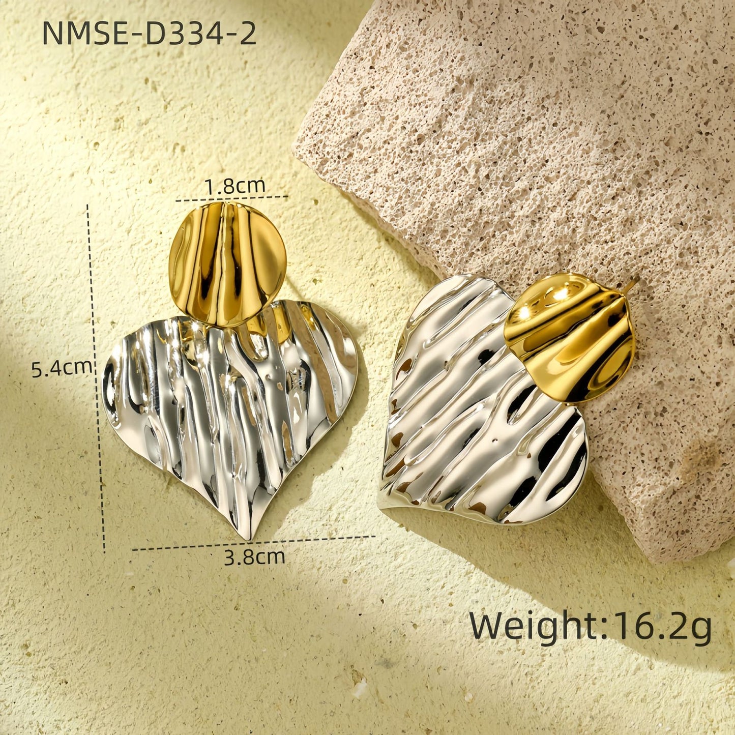 Pendientes de acero de titanio con patrón irregular de ondas y corazón, estilo vintage, para mujer con acabado chapado