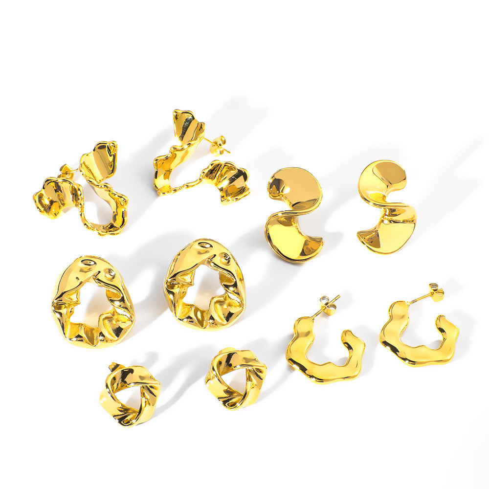 Irregular Geometric Stainless Steel Stud Earrings with Vacuum Gold Plating Minimalist Cold-Tone Design for Women