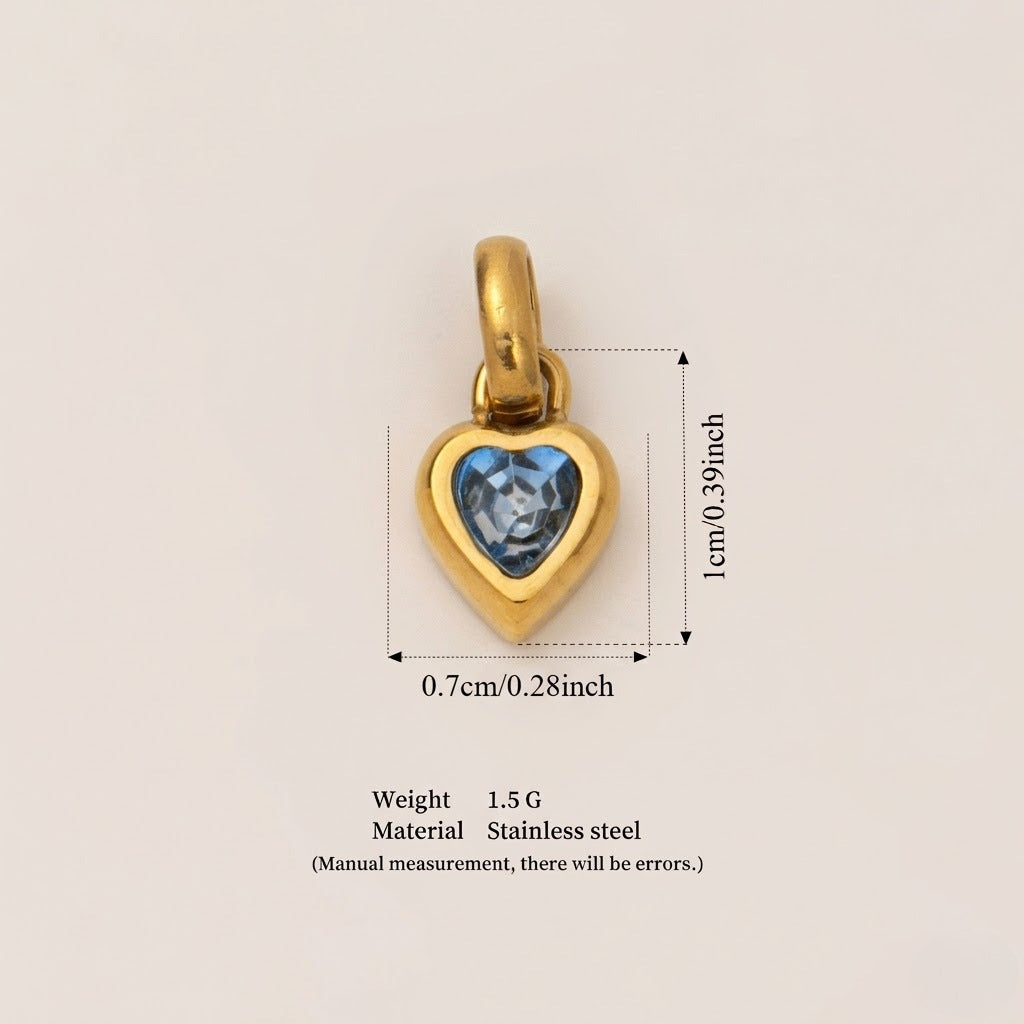 Minimalist Heart Letter Titanium Steel Plated Gemstone Pendant Charm Bar for Women
