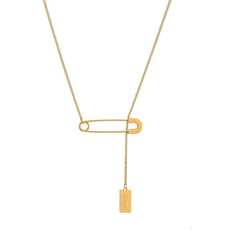 Minimalist Cold-Tone Geometric Paperclip Pendant Necklace in Titanium Steel with Plated Finish for Women