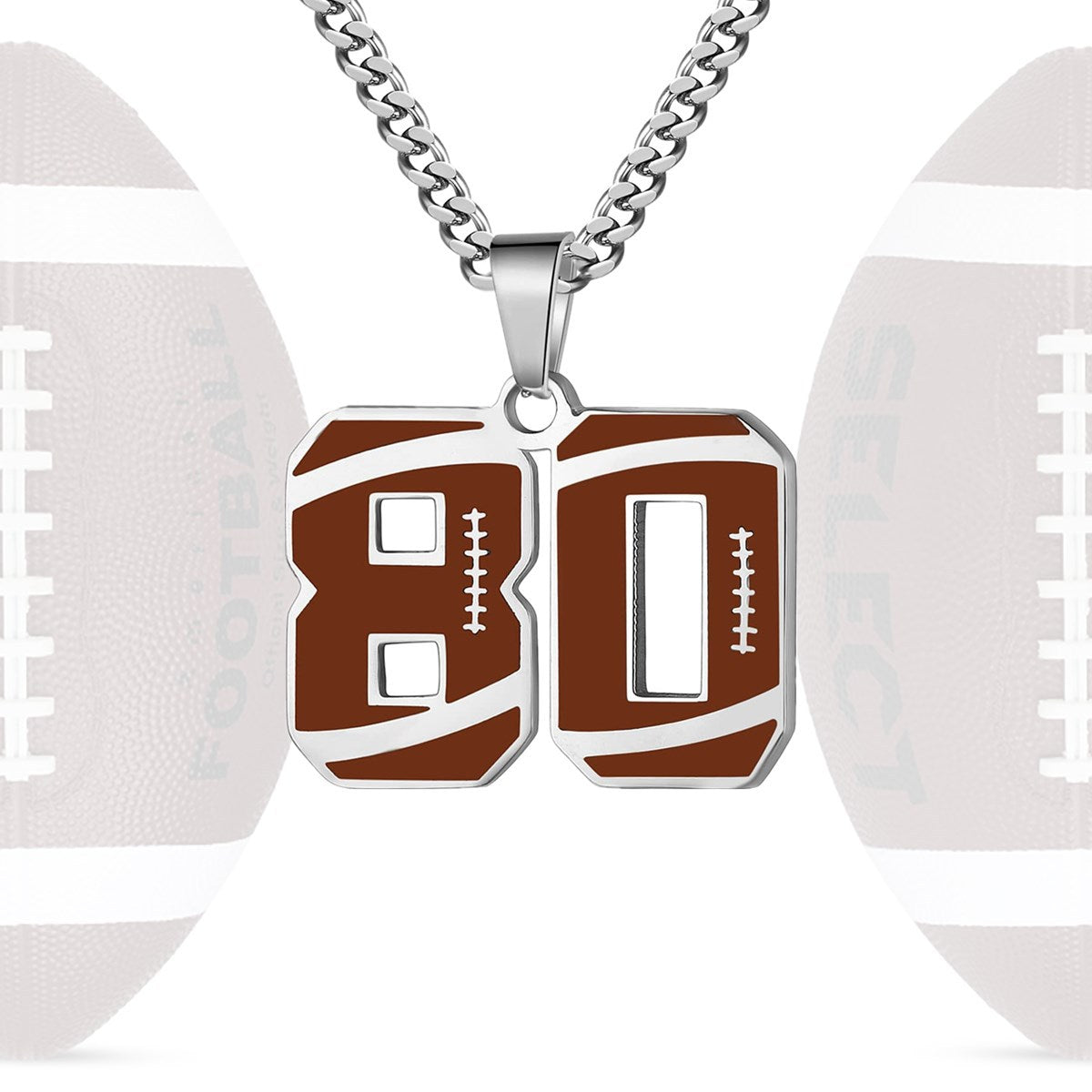 Motivational Football Number Pendant Necklace for Men in Stainless Steel with Polished Finish and Letter/Number Design