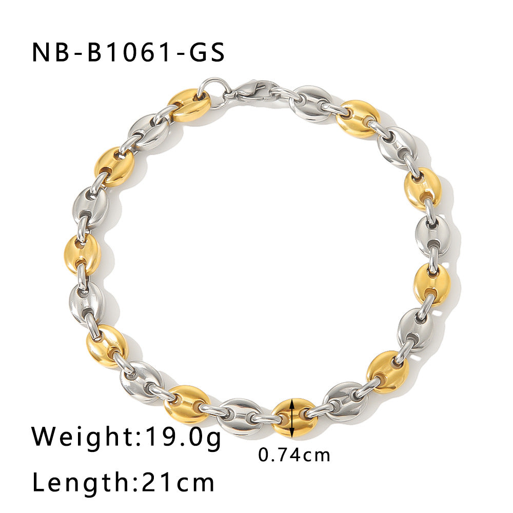 Hip Hop Style Geometric Stainless Steel Pig Nose Bracelet with 18K Vacuum Plated Finish for Women