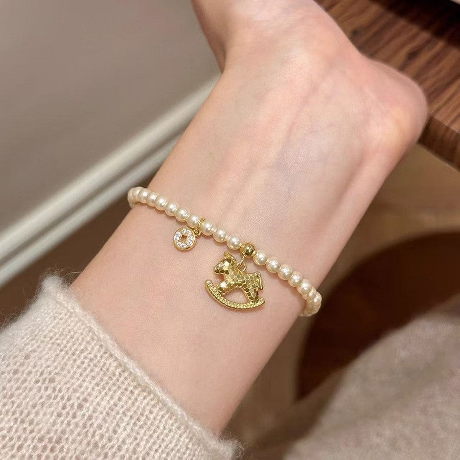 Bracciale a forma di stella, stile vintage francese elegante, con perle e zirconi, per donne, gioiello minimalista di lusso