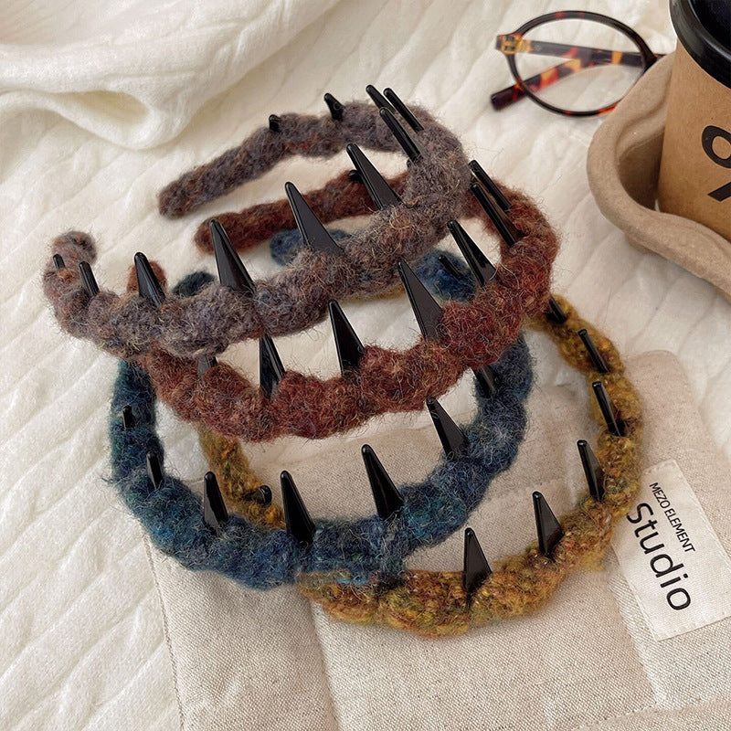 Diadema de punto acrílico con textura Retro Wave para mujer con diseño de corona alta, accesorio de moda hecho a mano para la oficina
