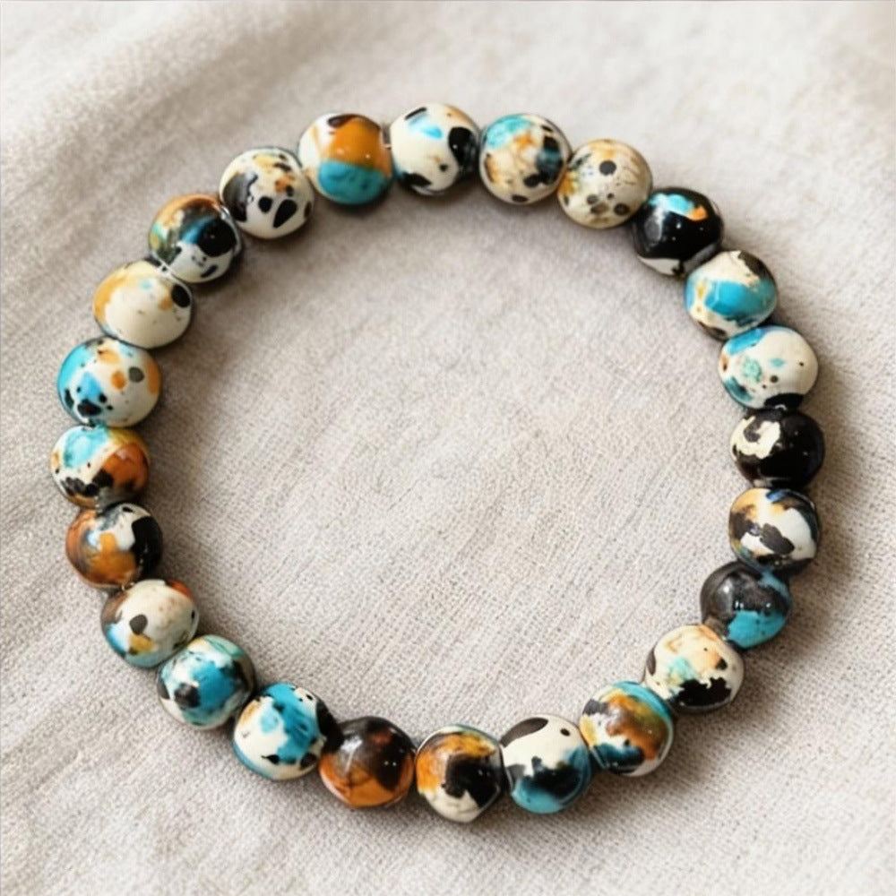 Natural Gemstone Geometric Round Beaded Bracelet Unisex