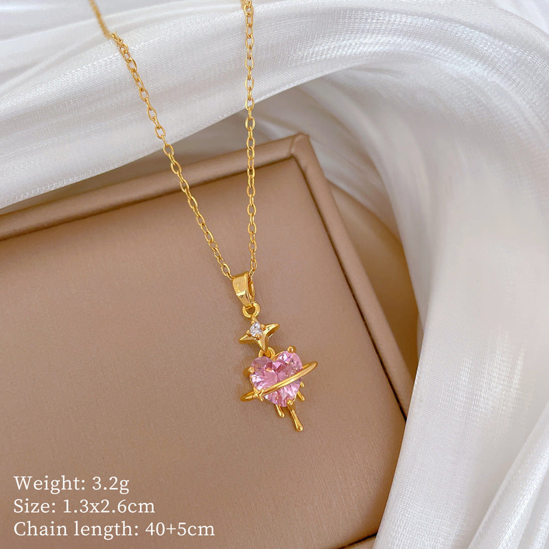 Collana Minimalista Geometrica in Acciaio al Titanio con Pendente in Rame Placcato Oro su Catena a Maglie per Uomo e Donna