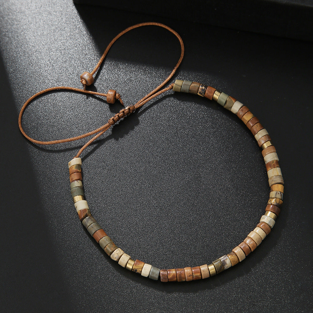 Fashion Round Wood and Natural Gemstone Beaded Bracelet for Unisex