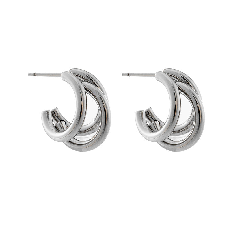 Minimalist Geometric Titanium Steel C-Shaped Multi-Layer Earrings with Plated Finish