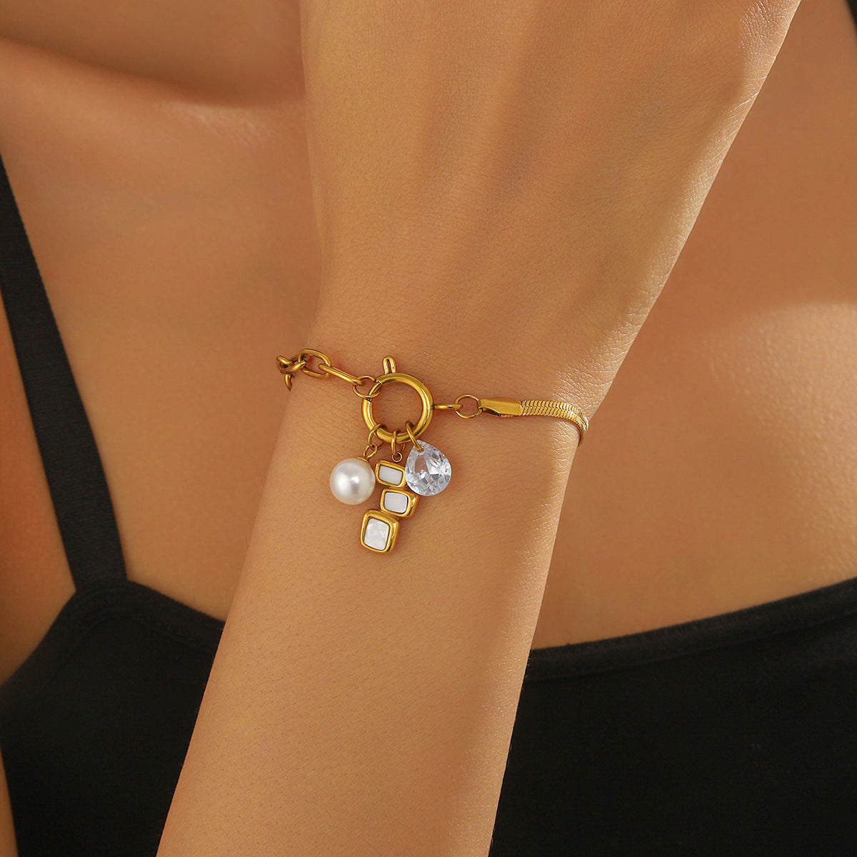Elegant Gold Plated Heart Star Geometric Teardrop Shell Pearl Stainless Steel Bracelet for Women