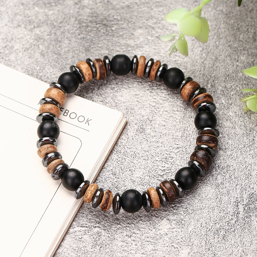 Bohemian Geometric Matte Wood Gemstone Bracelet for Men and Women