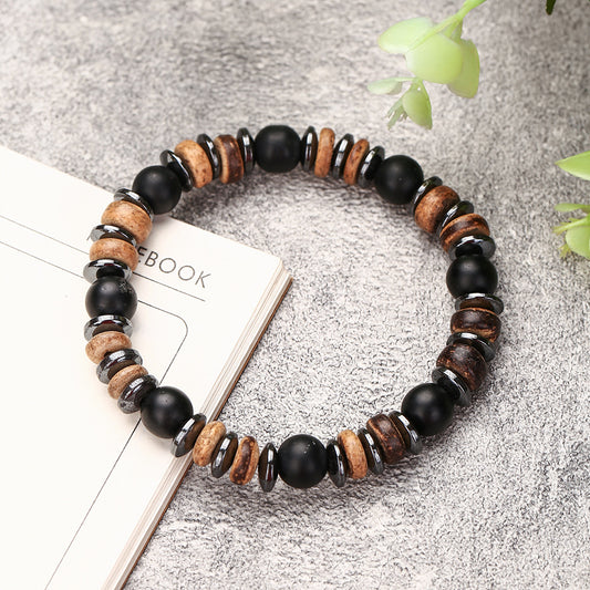 Bohemian Geometric Matte Wood Gemstone Bracelet for Men and Women