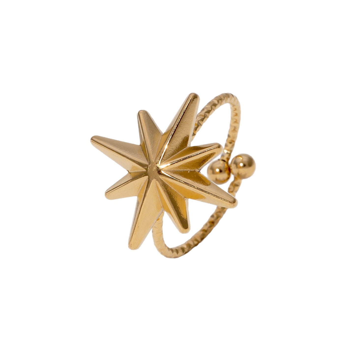 Anello Minimalista con Stella a Otto Punte in Acciaio Inossidabile da Donna con Finitura Placcata e Fascia Aperta Regolabile