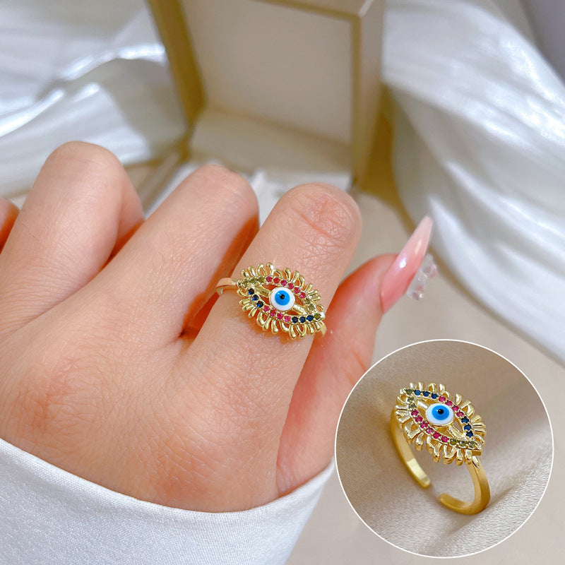 Luxury Minimalist Plated Brass Crown Rhinestone Adjustable Ring for Women