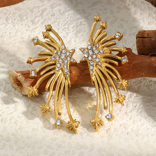 Minimalist Geometric Wing-Shaped Stainless Steel Earrings with 18K Gold Plating and Zircon Inlay for Women