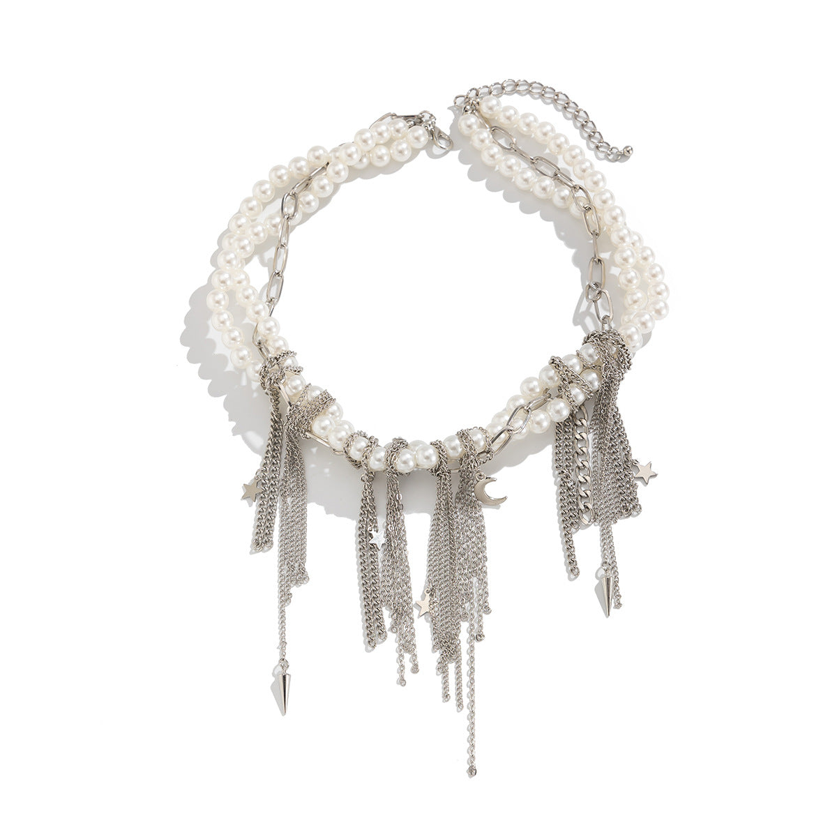 Minimalist Heart Geometric Pearl Pendant Plated Alloy Necklace with Tassel for Women