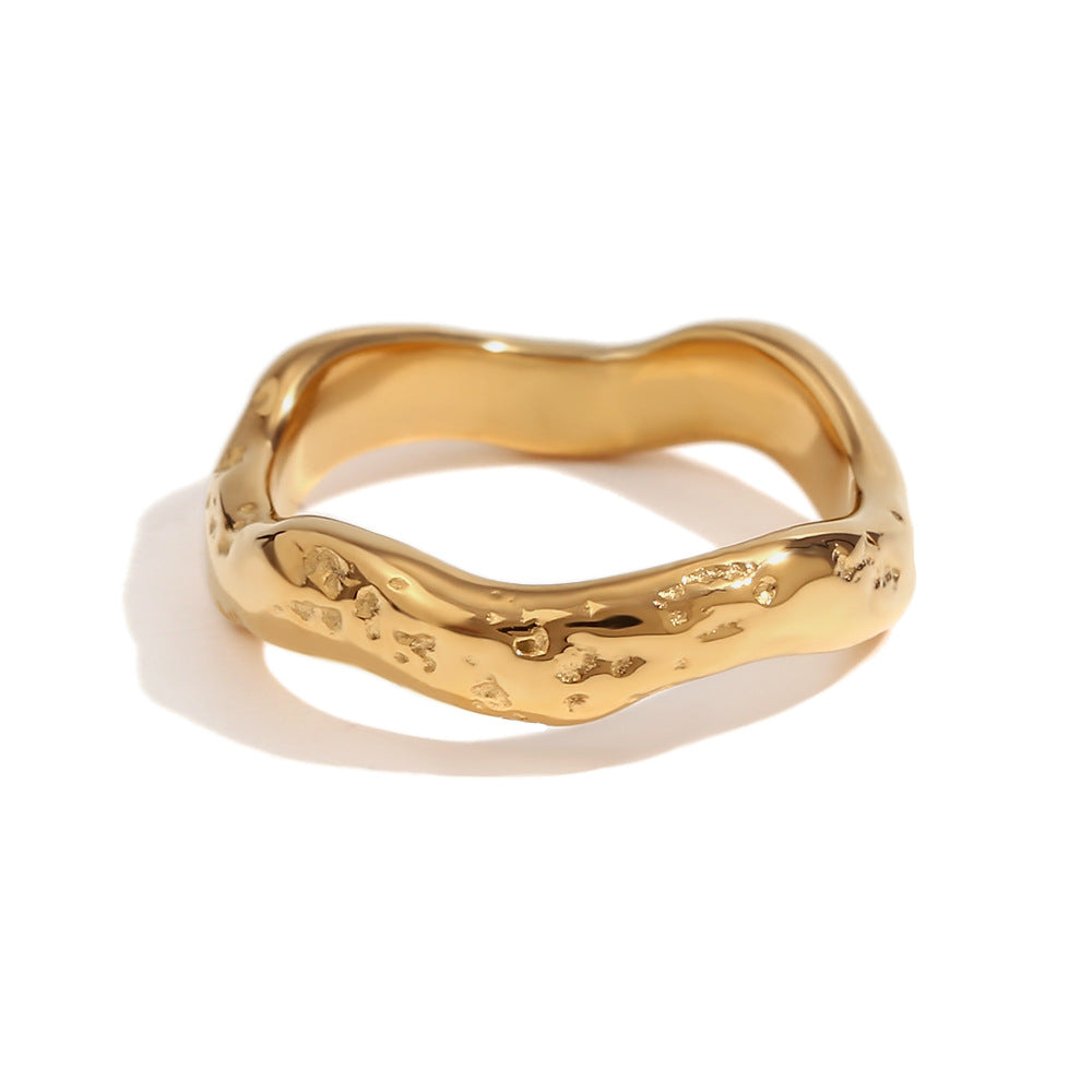 Anello da donna a forma di ventaglio in acciaio inossidabile placcato oro 18 carati con onda geometrica vintage