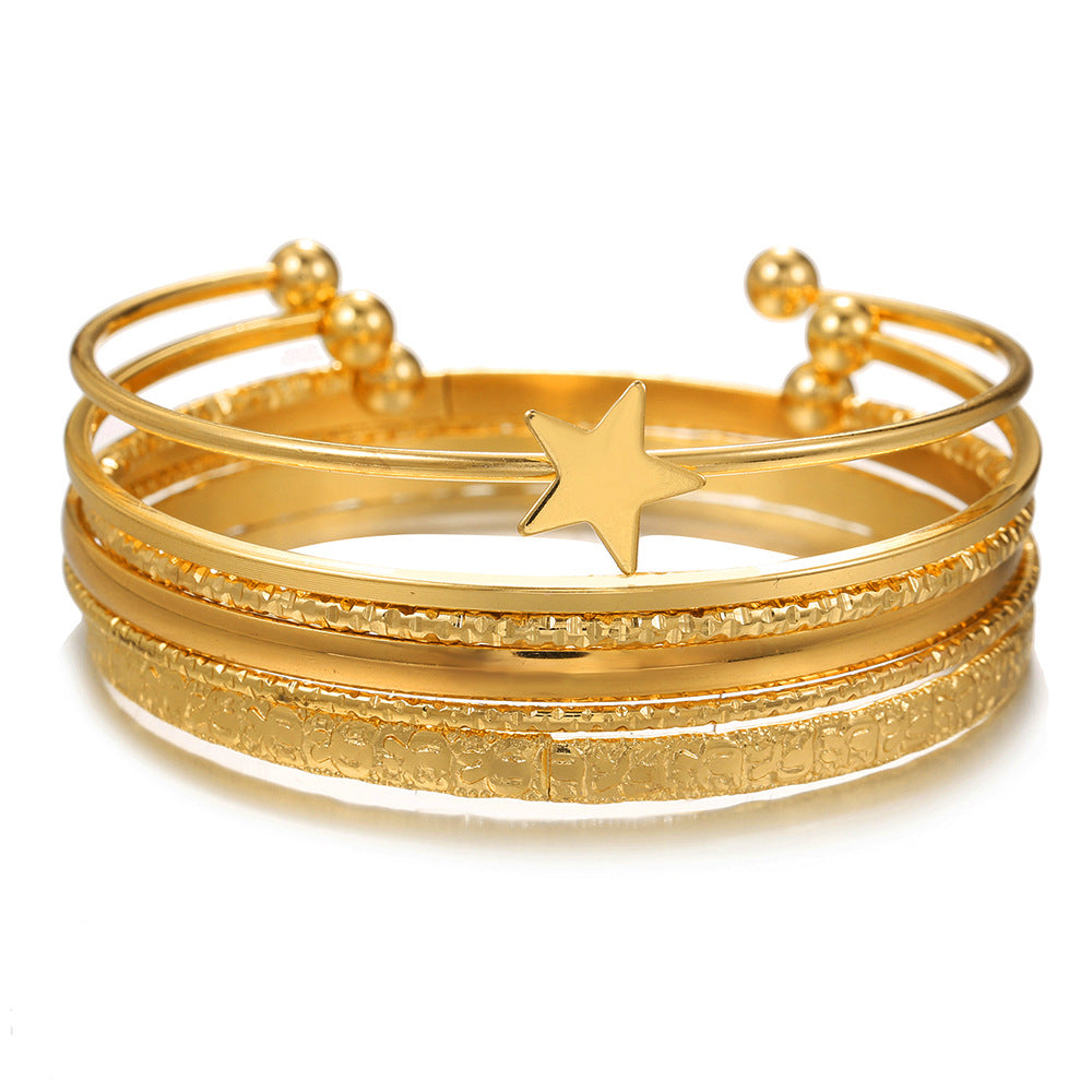 Bohemian Vintage Geometric Heart Round Plated Iron Bracelet Set