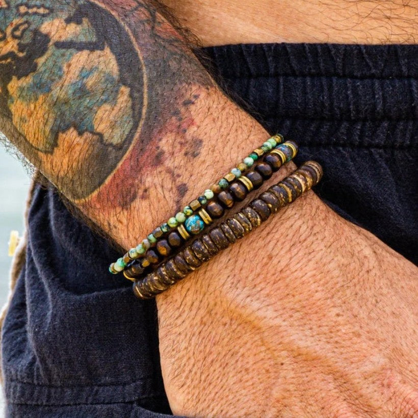 Natural Wood Bead Turquoise Coconut Shell Elastic Bracelet DIY Charm Bar Set