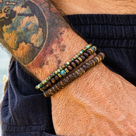 Natural Wood Bead Turquoise Coconut Shell Elastic Bracelet DIY Charm Bar Set