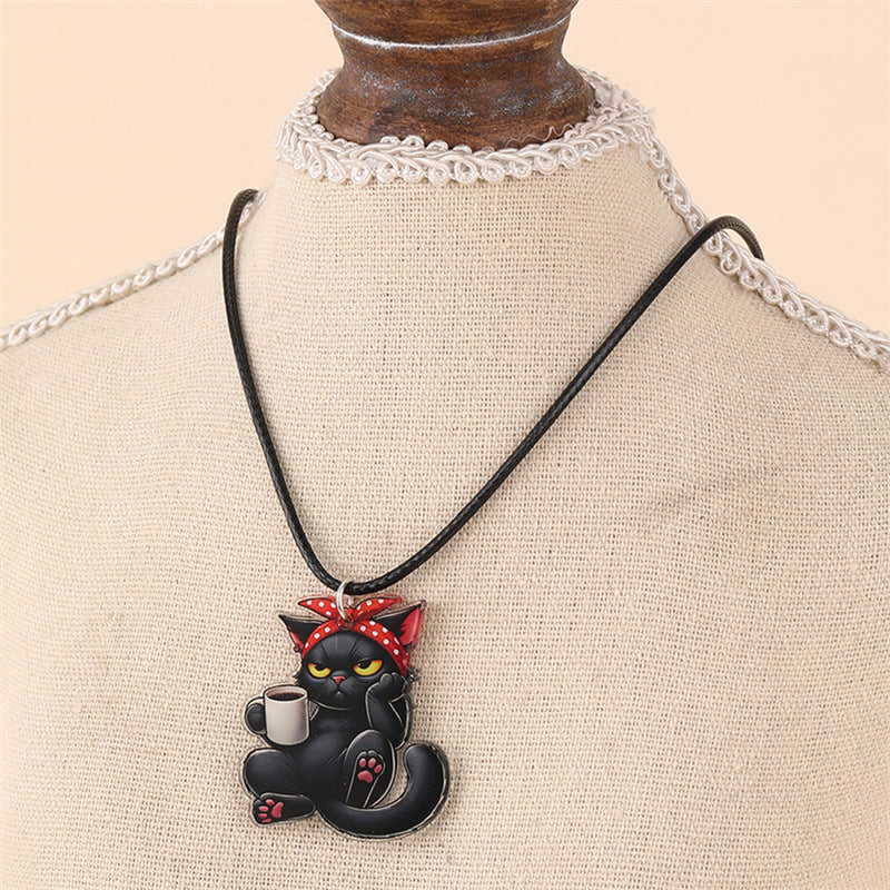 Set di collane con ciondolo a forma di gatto di Halloween per ragazze con design a fiocco, materiale in resina, finitura smaltata, catena a sfere, gioielli per le feste dei bambini