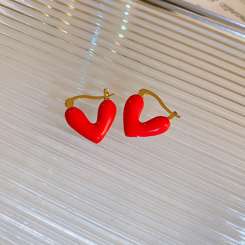 Elegant Geometric Earrings for Women with Enamel Finish in Copper and Stainless Steel Studs