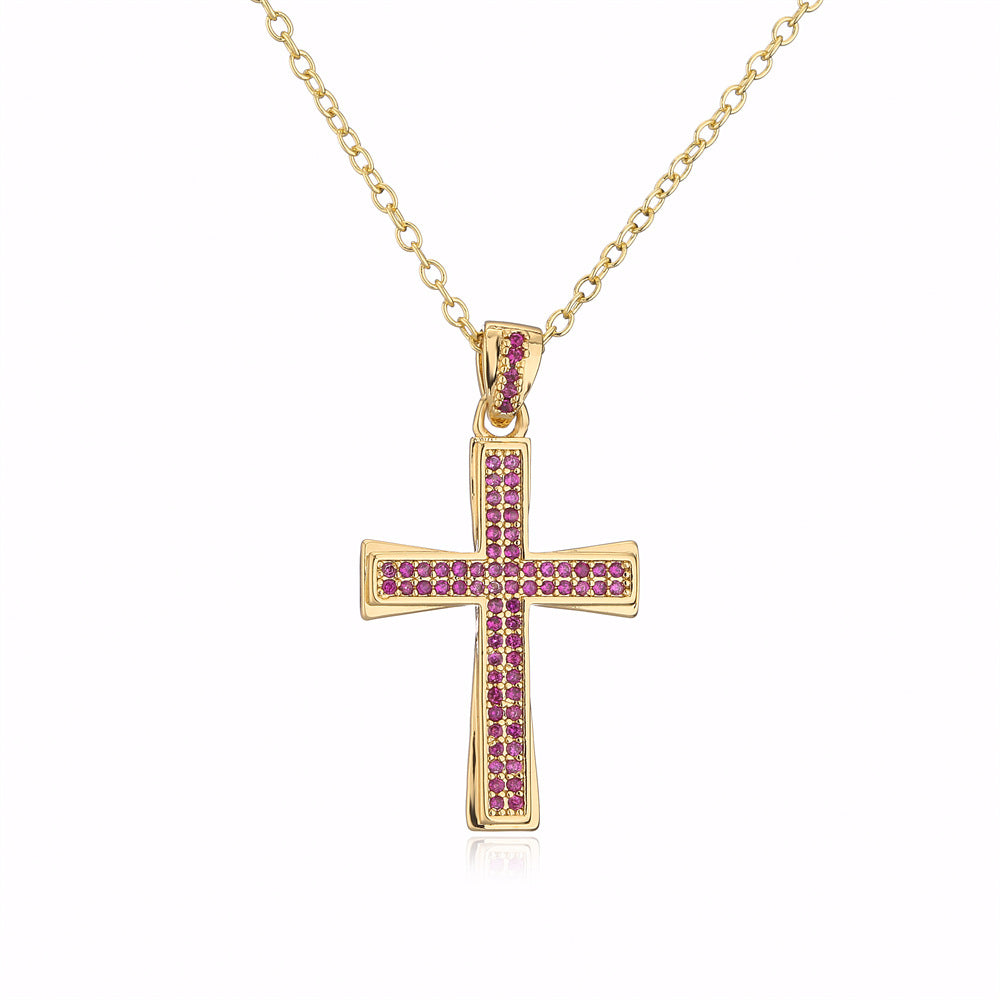 Collana con Ciondolo Geometrico Vintage da Donna con Base in Rame Placcata Oro 18K e Intarsi in Zirconi Colorati