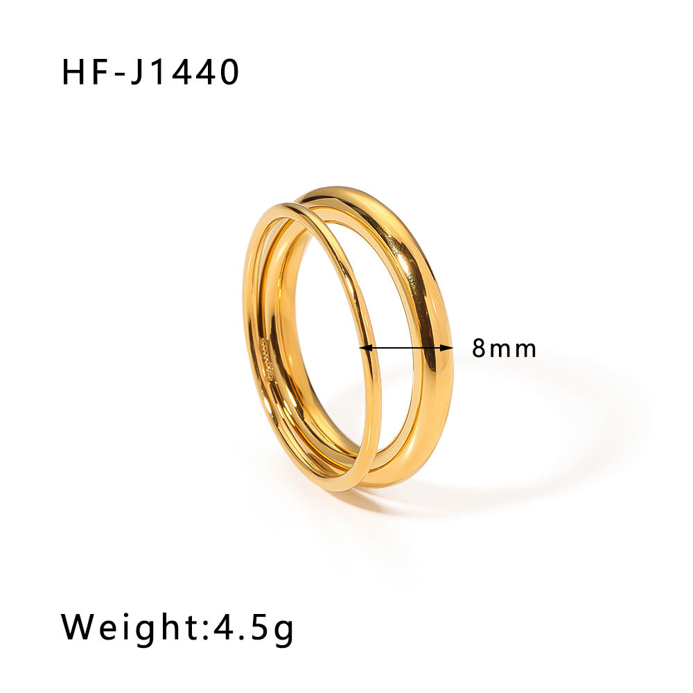 Minimalist Geometric Stainless Steel Double-Layer Hollow Band Ring for Women with Plated Finish