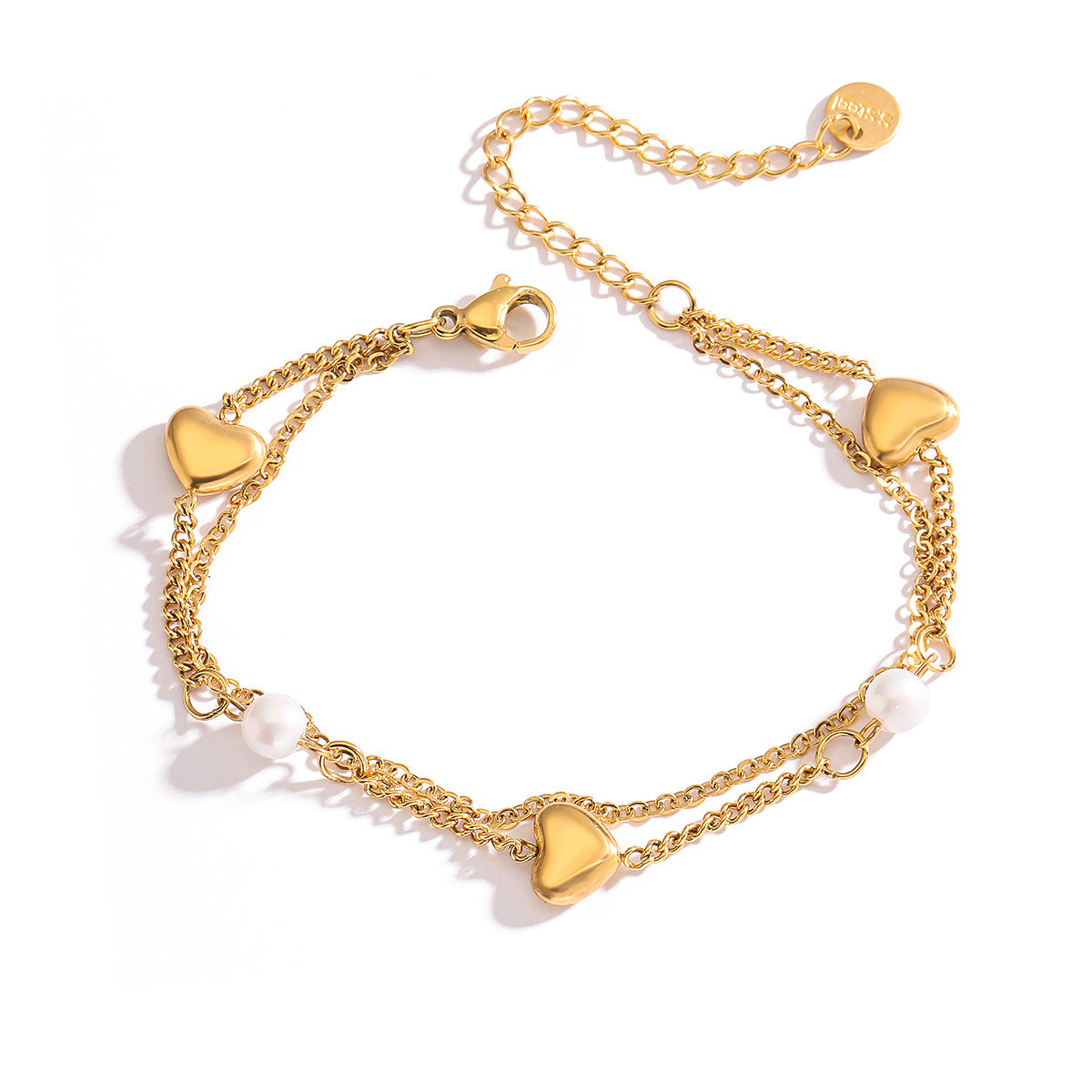 Bracciale Geometrico Minimalista a Doppio Strato in Acciaio al Titanio con Ciondoli a Cuore e Stella Placcati Oro da Donna