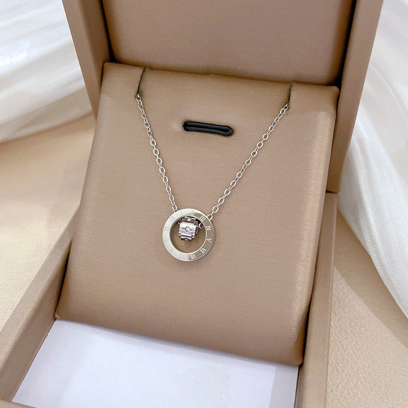 Collar Giratorio Circular Geométrico de Acero de Titanio con Incrustaciones de Pedrería Cadena Minimalista