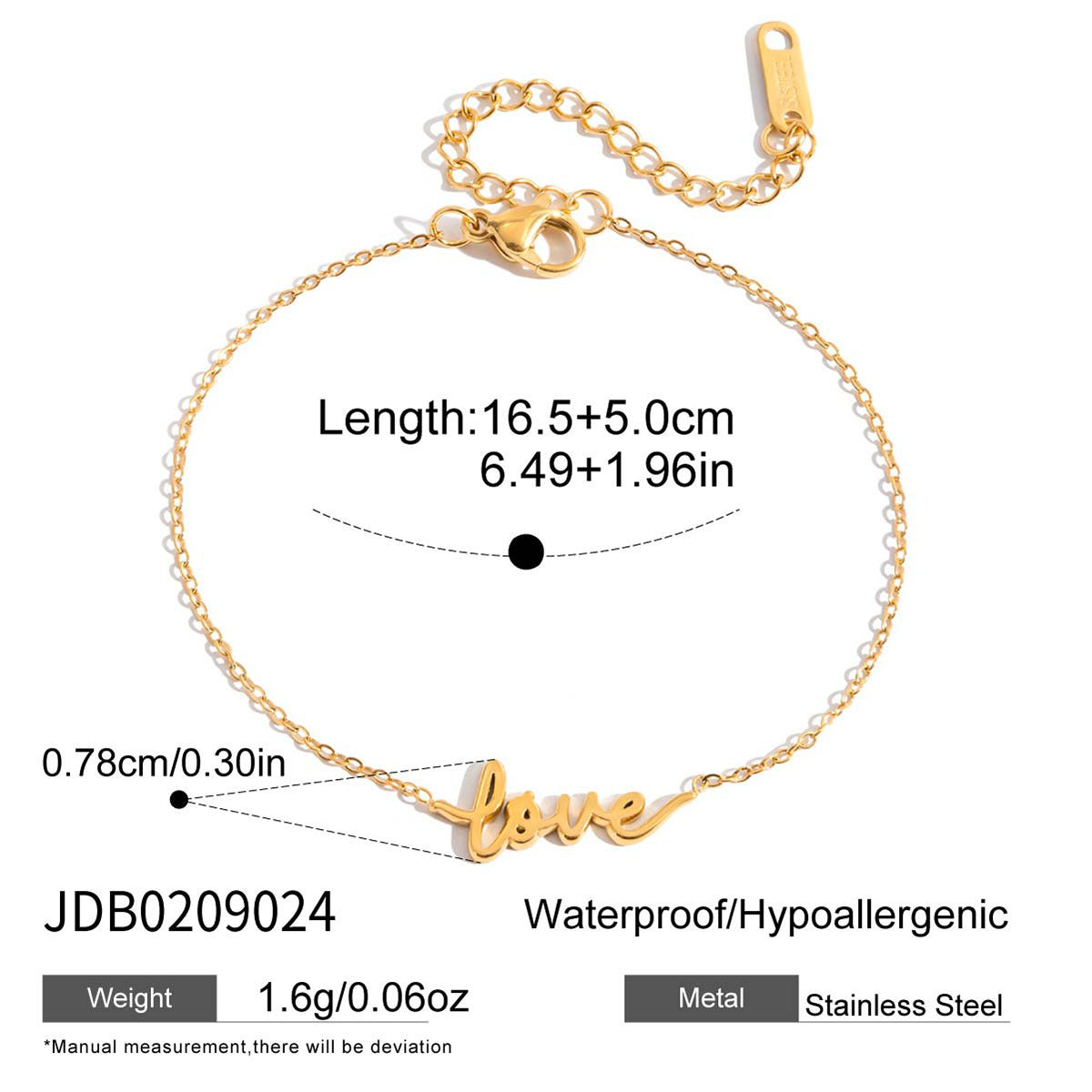Minimalist Luxury Geometric Square Heart Stainless Steel Plated Bracelet for Women