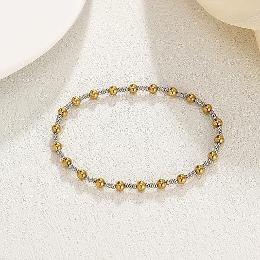 Luxury Elegant Round Bead Stainless Steel Ball Chain Stretch Bracelet for Women