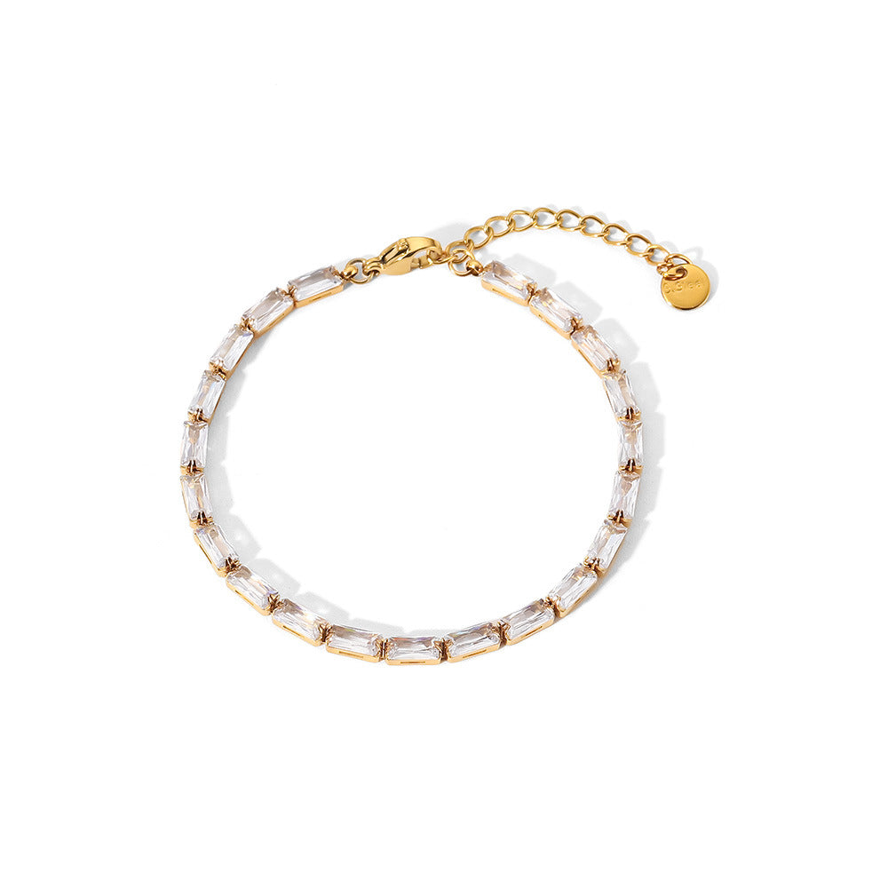 Fashionable 18K Plated Stainless Steel Geometric Square Zircon Bracelet for Women