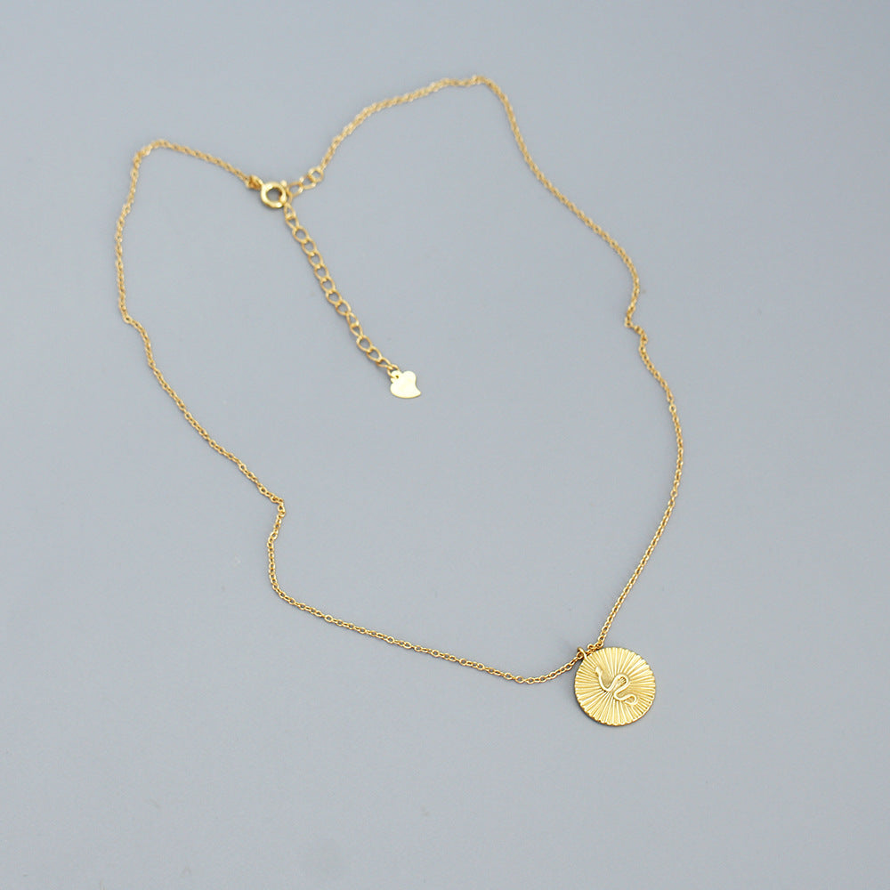 Minimalist 925 Sterling Silver Round Snake Pendant Necklace with Cable Chain for Women